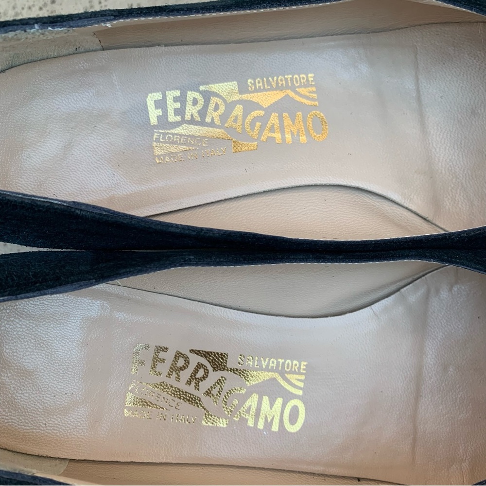 Salvatore Ferragamo black embossed leather cap toe and suede shoes size 7.5 B - Picture 13 of 15